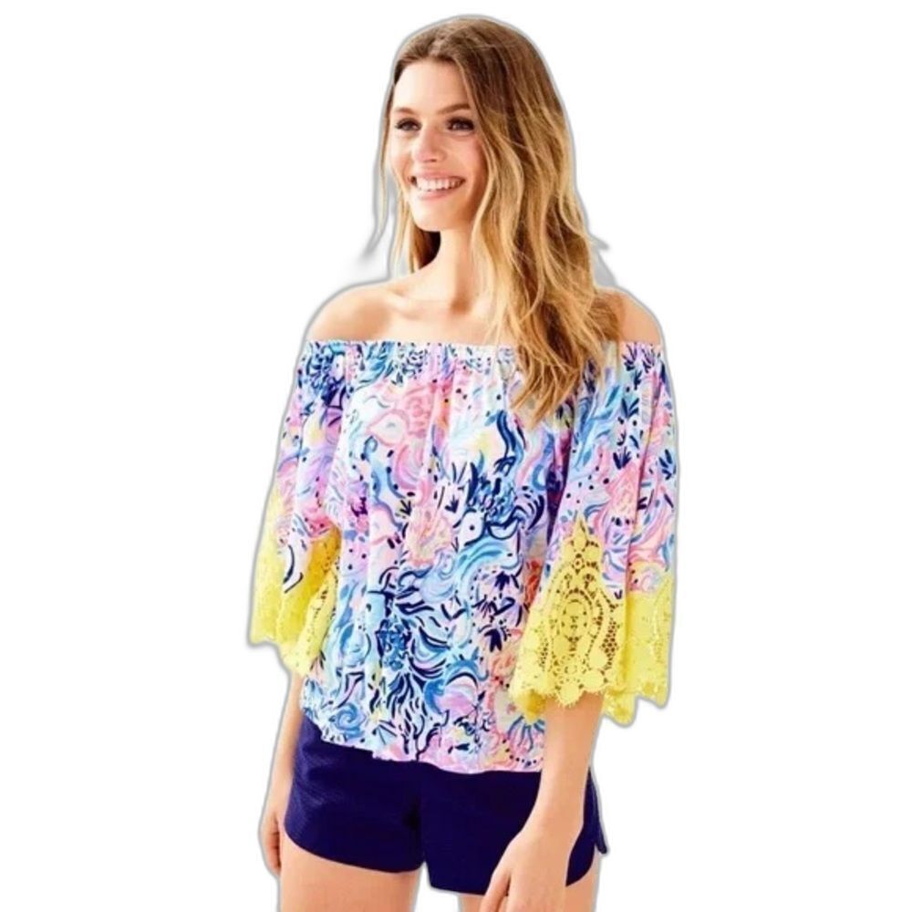 Lilly Pulitzer Zaylee Off-The-Shoulder Top Woman Size XS So Sofishticated Print